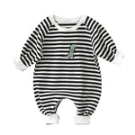 Male And Female Baby Cartoon Striped Dinosaur Embroidery Long-Sleeved Jumpsuit - Cindi Book