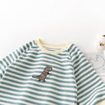 Male And Female Baby Cartoon Striped Dinosaur Embroidery Long-Sleeved Jumpsuit - Cindi Book