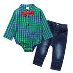 Boy Gentleman Plaid Suit Baby One-Piece Suit Bag Fart Clothes Jeans Kids Suit - Cindi Book