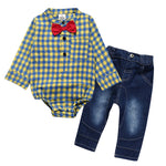 Boy Gentleman Plaid Suit Baby One-Piece Suit Bag Fart Clothes Jeans Kids Suit - Cindi Book