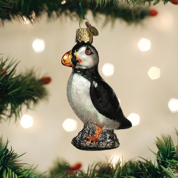 Old World Christmas Puffin Ornament - hand-blown glass Christmas tree ornament