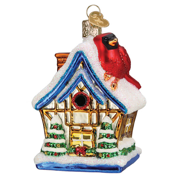 Old World Christmas Cardinal Birdhouse Ornament - hand-blown glass Christmas tree ornament (view 3)