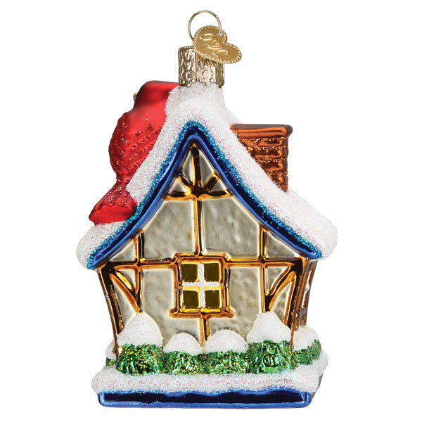 Old World Christmas Cardinal Birdhouse Ornament - hand-blown glass Christmas tree ornament (view 4)