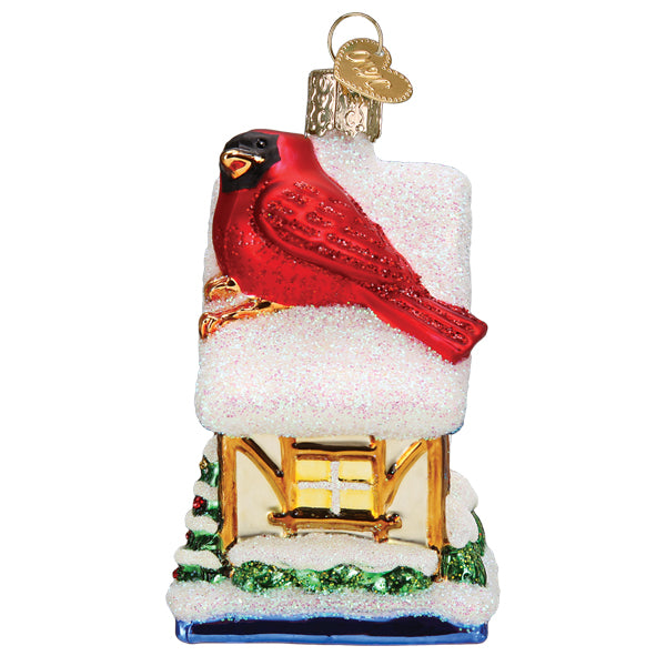 Old World Christmas Cardinal Birdhouse Ornament - hand-blown glass Christmas tree ornament (view 5)