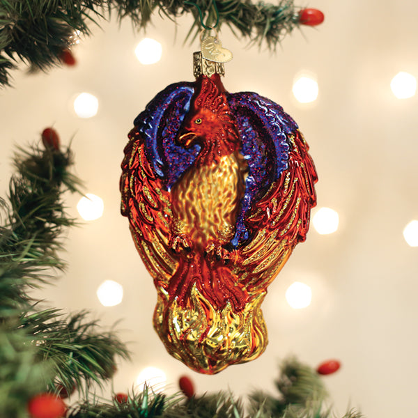 Old World Christmas Fiery Phoenix Ornament - hand-blown glass Christmas tree ornament
