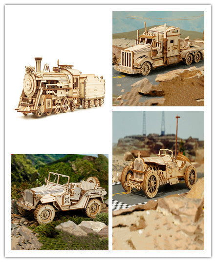3D Wooden Puzzle Train Model DIY Wooden Train Toy Mechanical Train Model Kit Assembly Model Home Decoration Crafts - Cindi Book