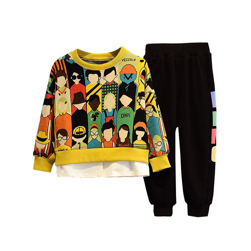 Children's Clothing Boy Autumn Clothing Suit Autumn New Style Korean Casual Cartoon Two-Piece Suit Spring And Autumn Models Big Kids Trend - Cindi Book