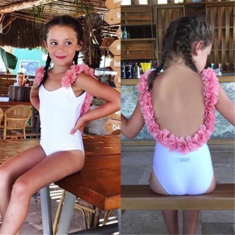 Hot Style Children's Sleeveless Summer Stitching Sling Lace Backless Swimsuit