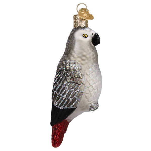 Old World Christmas African Grey Parrot Ornament - hand-blown glass Christmas tree ornament (view 3)