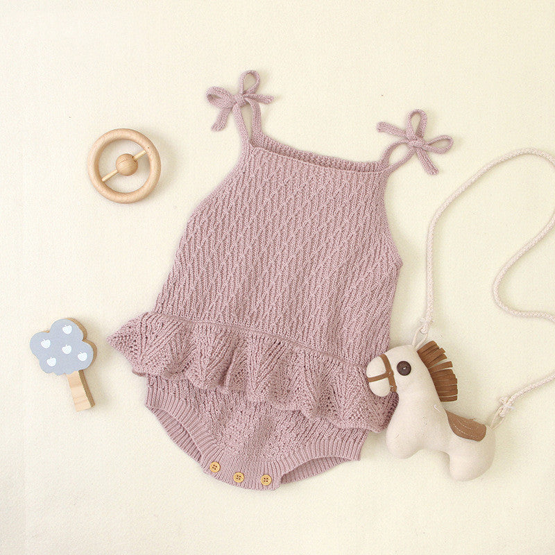 Baby Onesies Girls' Knitted Sling Ruffled Fart Romper - Cindi Book