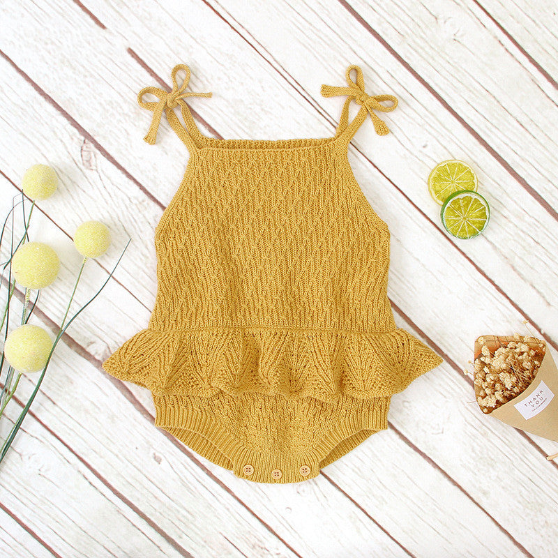 Baby Onesies Girls' Knitted Sling Ruffled Fart Romper - Cindi Book