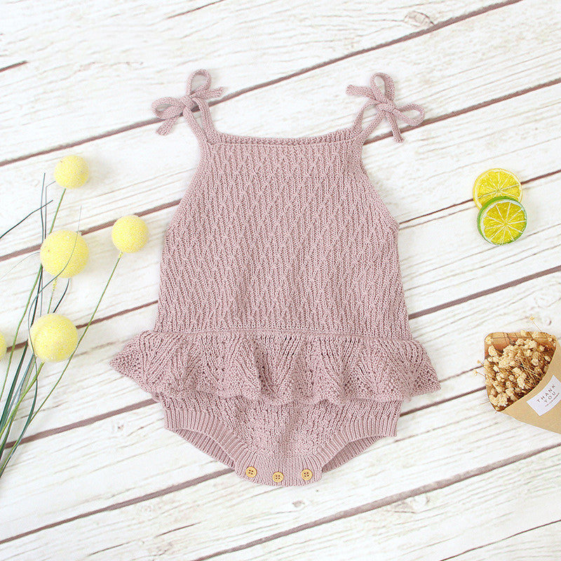 Baby Onesies Girls' Knitted Sling Ruffled Fart Romper - Cindi Book