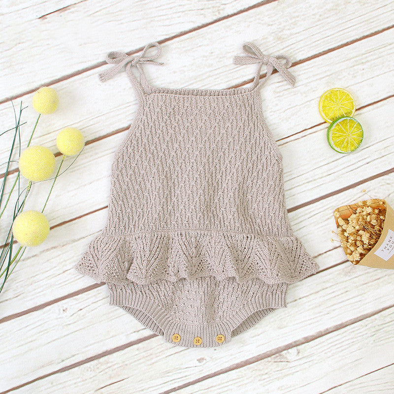Baby Onesies Girls' Knitted Sling Ruffled Fart Romper - Cindi Book