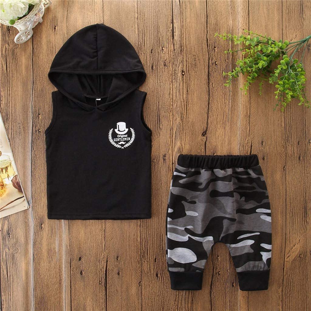 2PCS Toddler Kids Baby Boy Sleeveless Hooded Clothes T-shirt Tops Camo Pants Outfits - Cindi Book