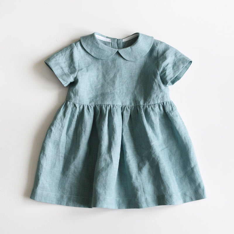 Girls' Linen Doll Collar Short Sleeve Dress - Cindi Book