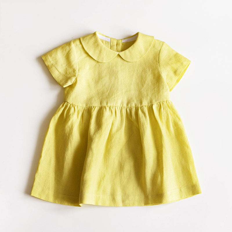 Girls' Linen Doll Collar Short Sleeve Dress - Cindi Book