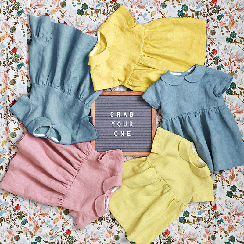 Girls' Linen Doll Collar Short Sleeve Dress - Cindi Book