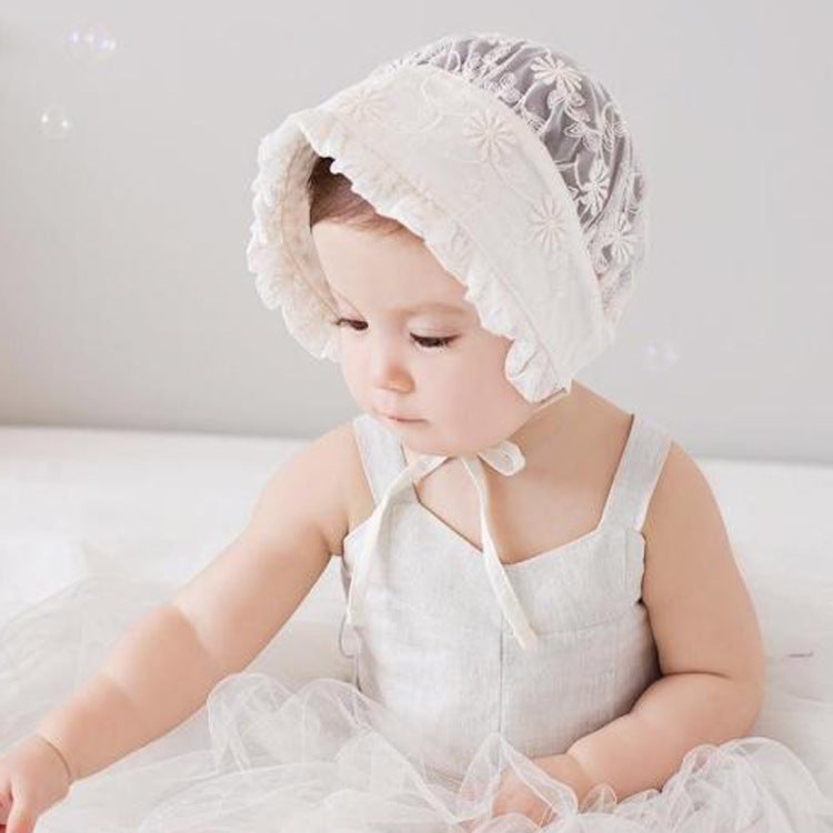 Baby Girl Fetal Cap, Children's All-Match Sunshade Hat, Lace Sun Basin Hat, Autumn Princess Fisherman Hat - Cindi Book