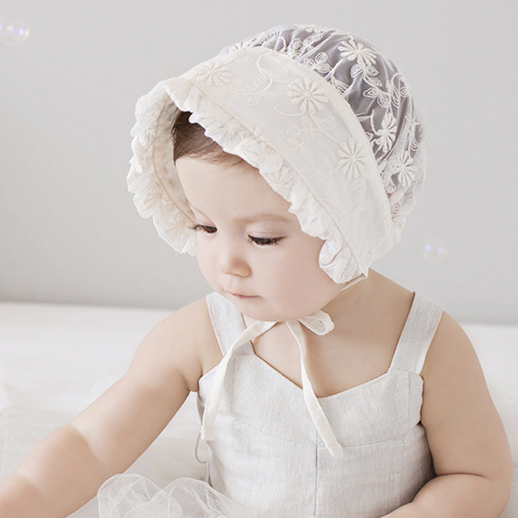 Baby Girl Fetal Cap, Children's All-Match Sunshade Hat, Lace Sun Basin Hat, Autumn Princess Fisherman Hat - Cindi Book