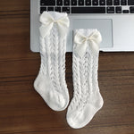 Cute Girls Knee High Socks Bows Cotton Breathable Soft Children Socks Hollow Out Non-slip Newborn Infant Long Socks - Cindi Book