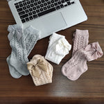 Cute Girls Knee High Socks Bows Cotton Breathable Soft Children Socks Hollow Out Non-slip Newborn Infant Long Socks - Cindi Book