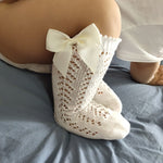 Cute Girls Knee High Socks Bows Cotton Breathable Soft Children Socks Hollow Out Non-slip Newborn Infant Long Socks - Cindi Book