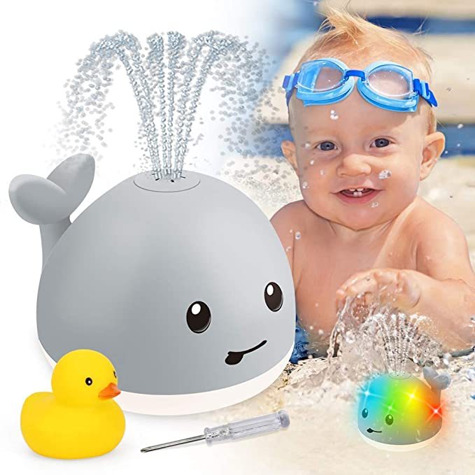 Baby Cute Cartoon Whale Floating Spraying Water Bath Toys with Light Music LED Light Baby Toys