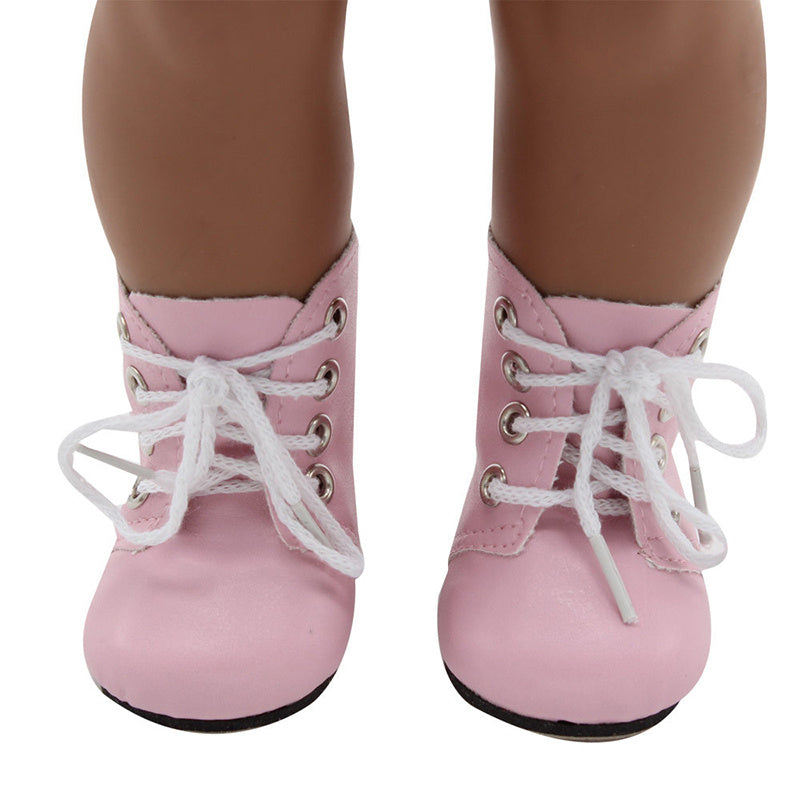 18 Inch Doll Lace-Up Boots American Doll Pu Leather Shoes