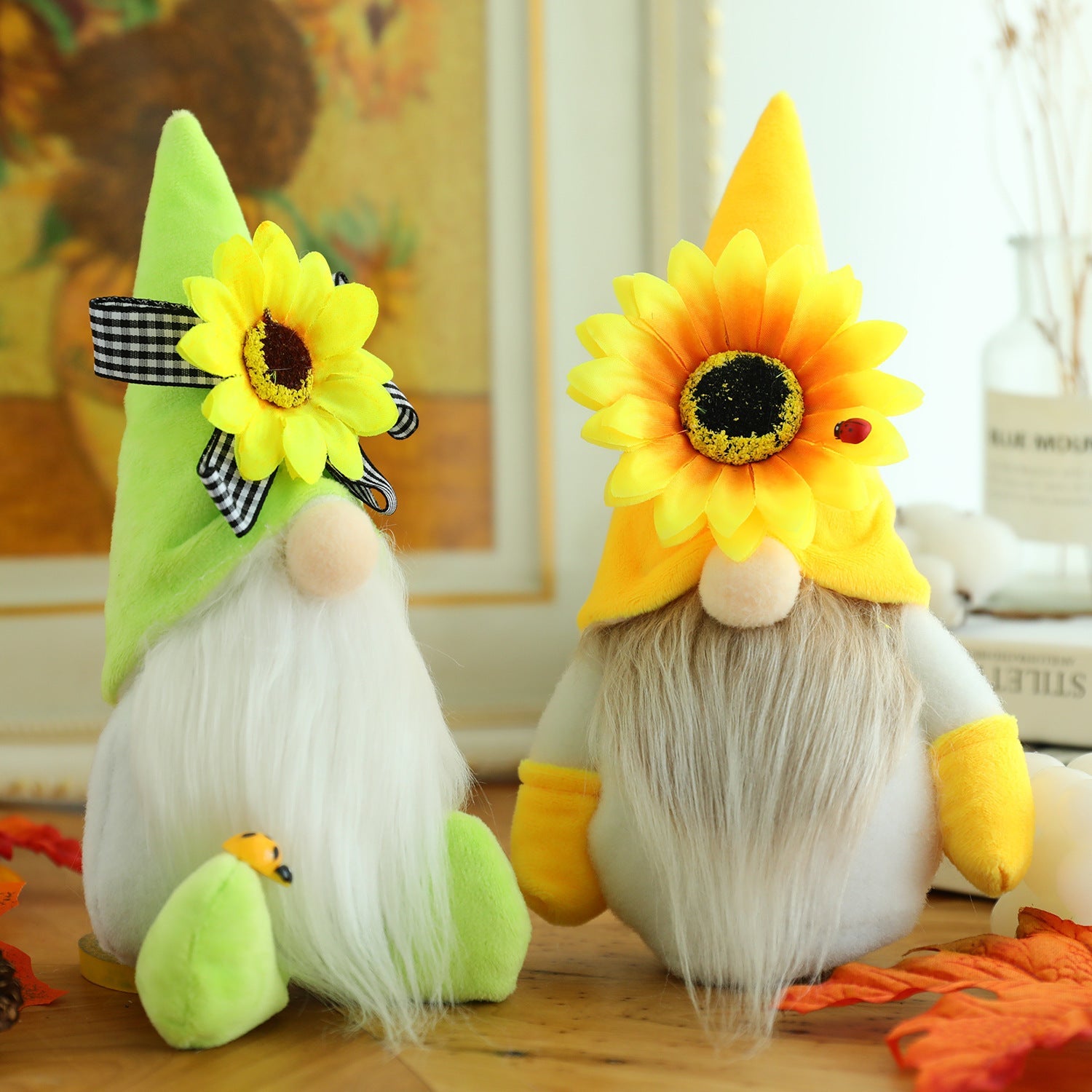 Sunflower Bumble Bee Striped Gnome Scandinavian Honey Bee Elfs Home Decorative Plush Doll Figurines Faceless Doll Ornament - Cindi Book