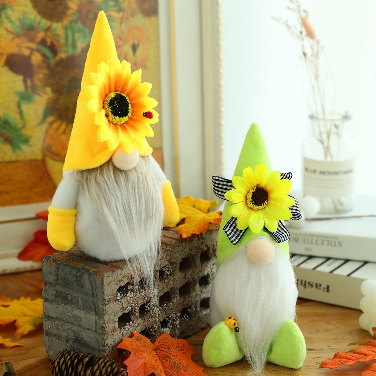 Sunflower Bumble Bee Striped Gnome Scandinavian Honey Bee Elfs Home Decorative Plush Doll Figurines Faceless Doll Ornament - Cindi Book