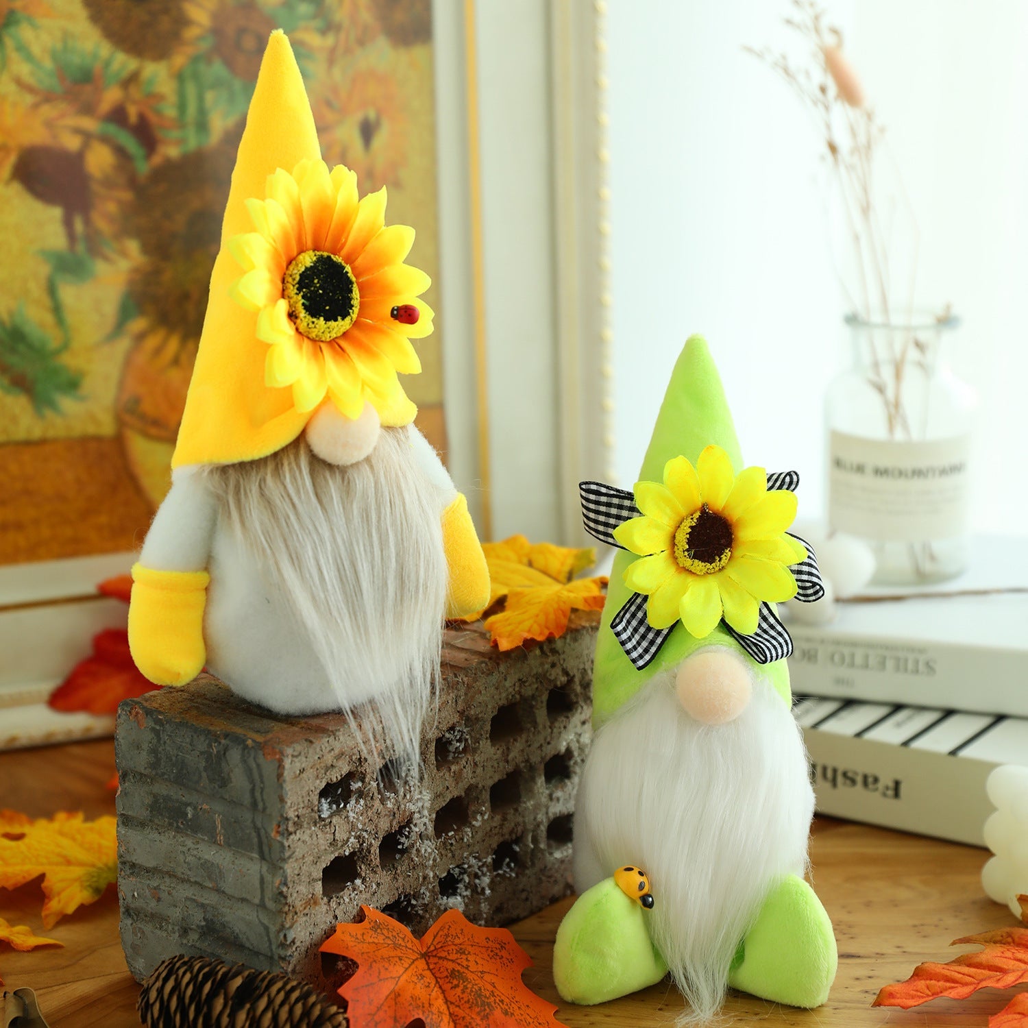 Sunflower Bumble Bee Striped Gnome Scandinavian Honey Bee Elfs Home Decorative Plush Doll Figurines Faceless Doll Ornament - Cindi Book