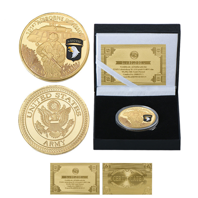 United States Screaming Army 101st Airborne Division Gold Plated Souvenir Coin - Cindi Book