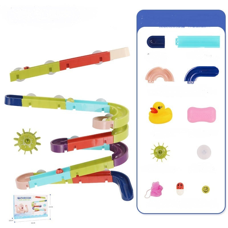 DIY Baby Bath Toys Wall Suction Cup Marble Race Run Track Bathroom Bathtub Kids Play Water Games Toy Set - Cindi Book