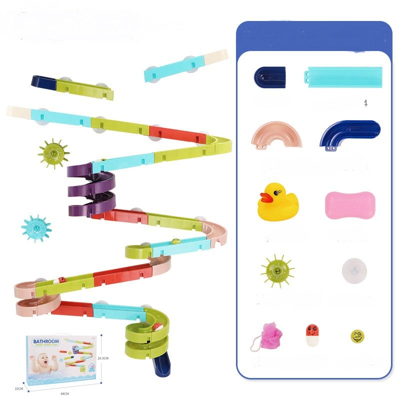 DIY Baby Bath Toys Wall Suction Cup Marble Race Run Track Bathroom Bathtub Kids Play Water Games Toy Set - Cindi Book