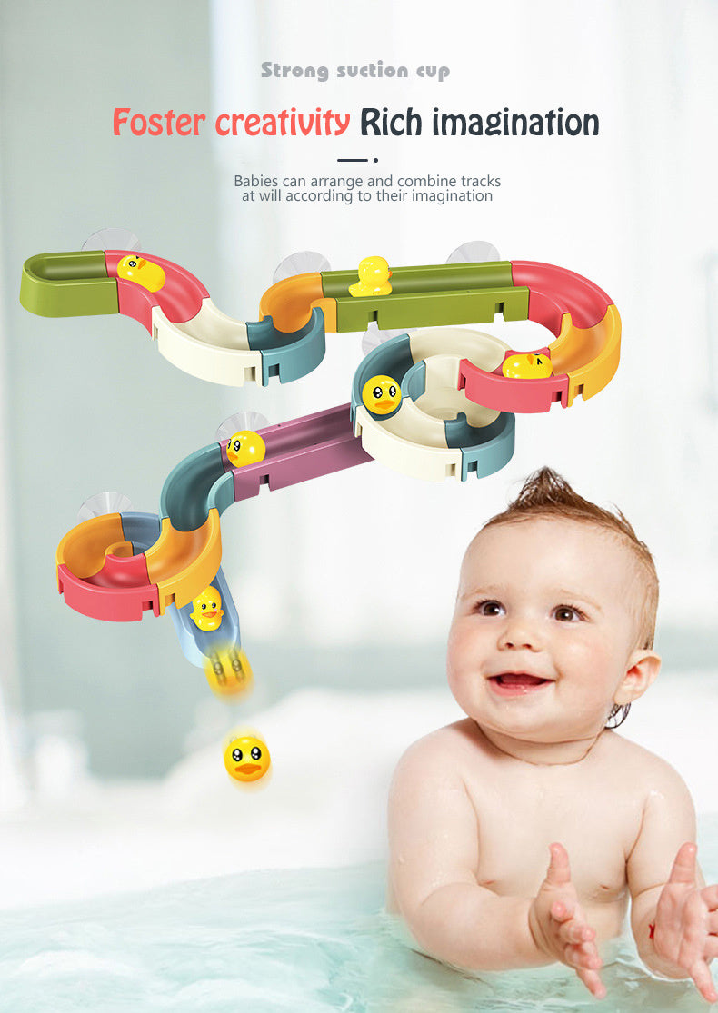 DIY Baby Bath Toys Wall Suction Cup Marble Race Run Track Bathroom Bathtub Kids Play Water Games Toy Set - Cindi Book