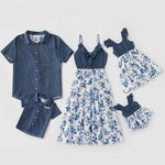 Family Matching Family Denim Sling Skirt Baby Girl Mom Dad Boy Boy Shirt Parent-Child - Cindi Book