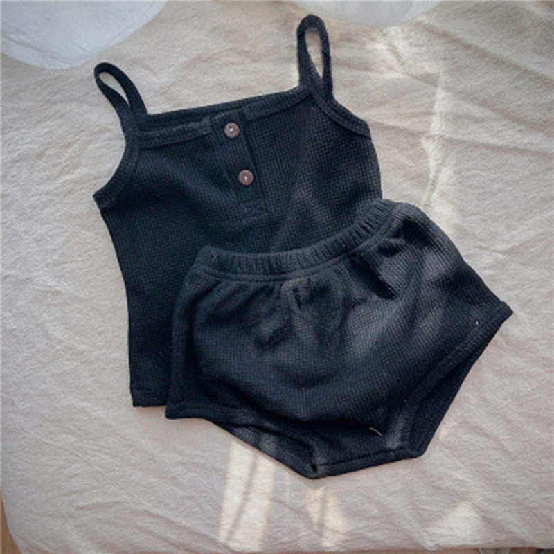 Baby Korean Summer Camisole Triangle Shorts Men And Women Baby Two-Piece Suit Ins - Cindi Book