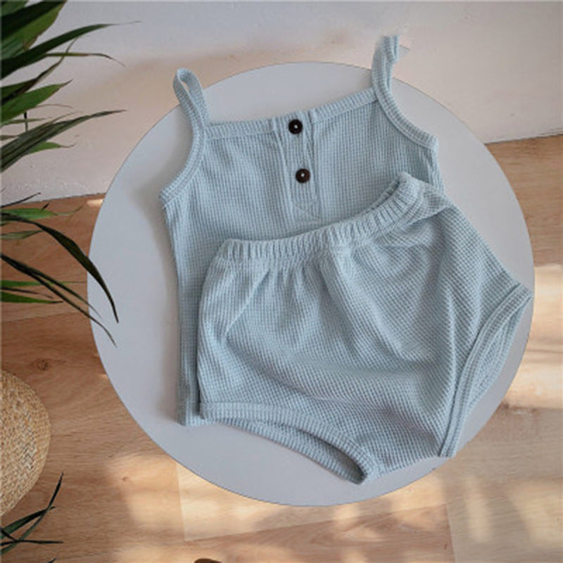 Baby Korean Summer Camisole Triangle Shorts Men And Women Baby Two-Piece Suit Ins - Cindi Book