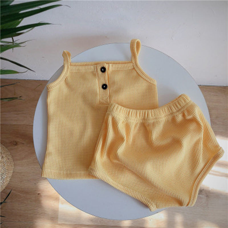 Baby Korean Summer Camisole Triangle Shorts Men And Women Baby Two-Piece Suit Ins - Cindi Book
