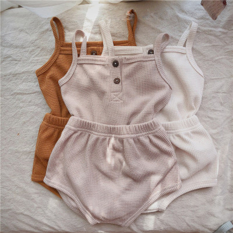 Baby Korean Summer Camisole Triangle Shorts Men And Women Baby Two-Piece Suit Ins - Cindi Book