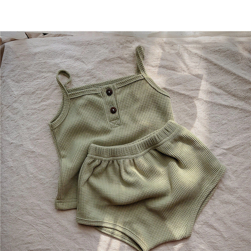 Baby Korean Summer Camisole Triangle Shorts Men And Women Baby Two-Piece Suit Ins - Cindi Book