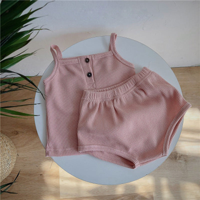 Baby Korean Summer Camisole Triangle Shorts Men And Women Baby Two-Piece Suit Ins - Cindi Book