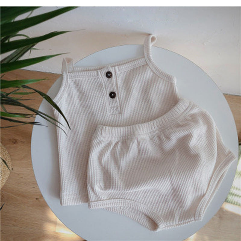 Baby Korean Summer Camisole Triangle Shorts Men And Women Baby Two-Piece Suit Ins - Cindi Book
