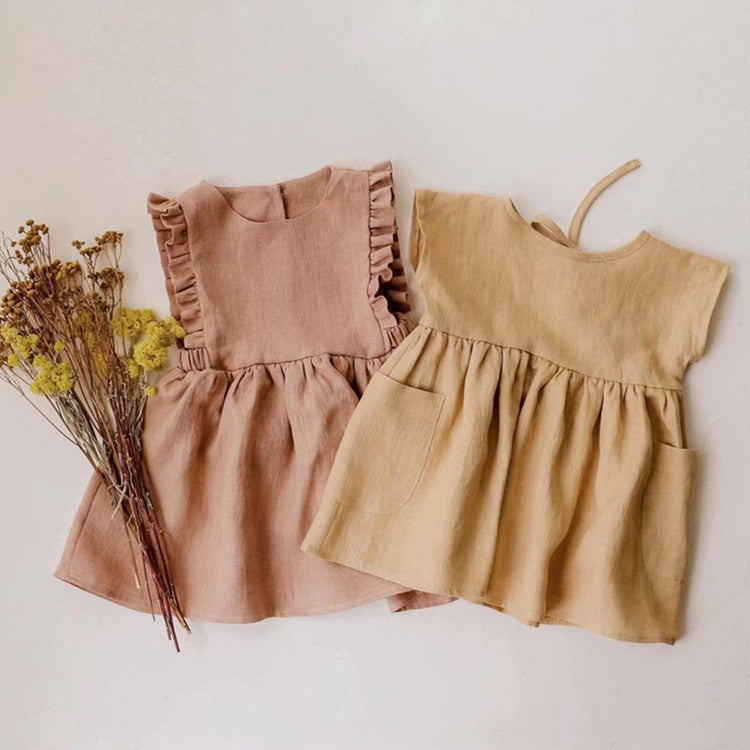 Girls Summer Cotton and Linen Sleeveless Vest Dress