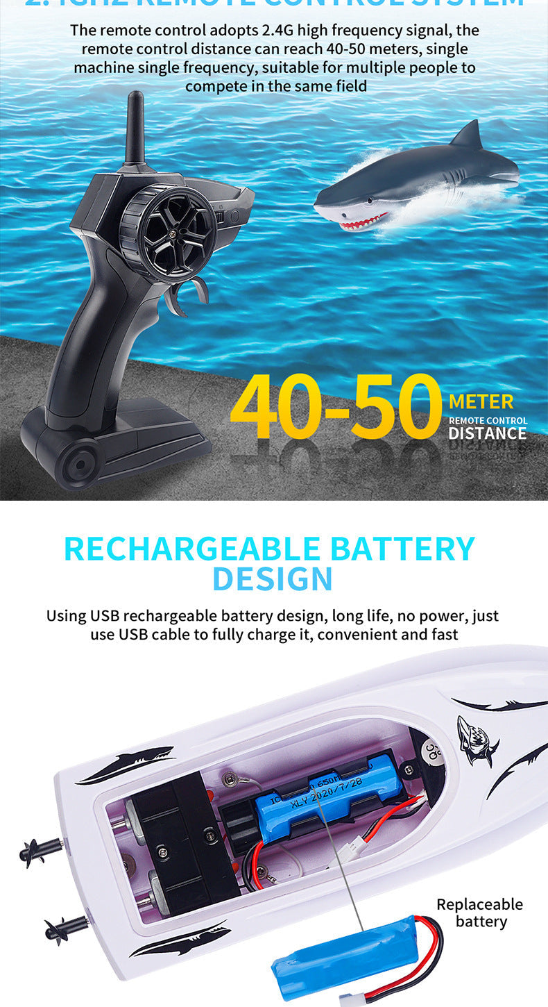 New Electric Shark RC Boat Vehicles Waterproof Swimming Pool Simulation Model Toys 2 In 1 High-speed Remote Control Boat - Cindi Book