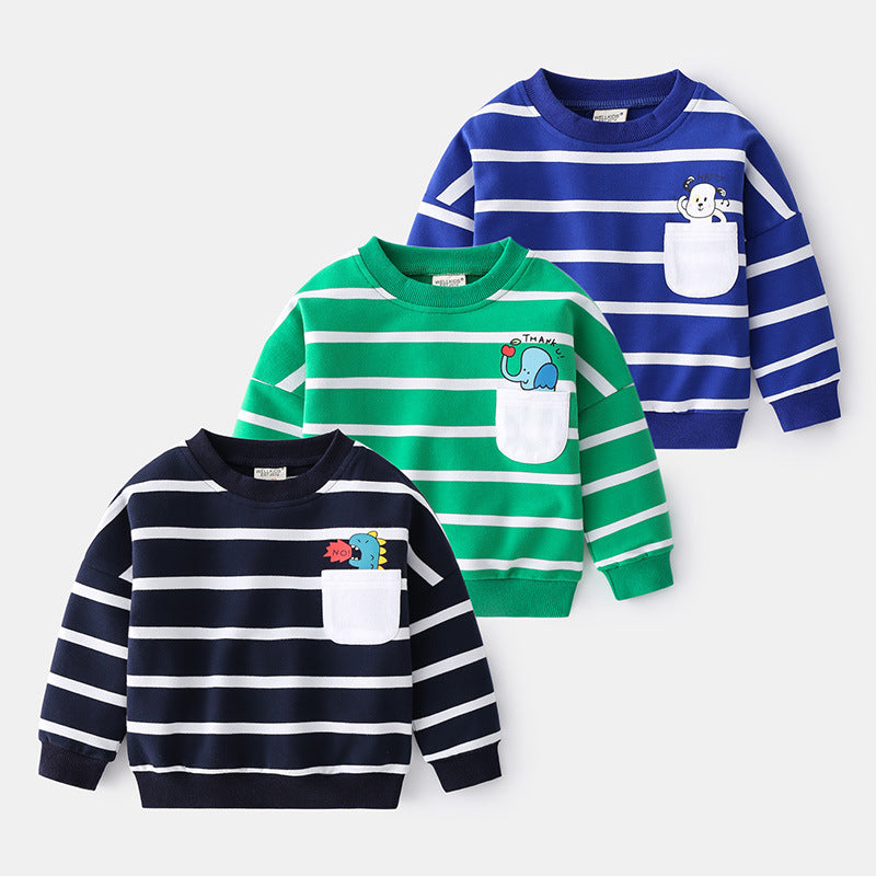 Spring Boys Striped Sweater Casual Loose Round Neck Pullover Sweater Cotton - Cindi Book