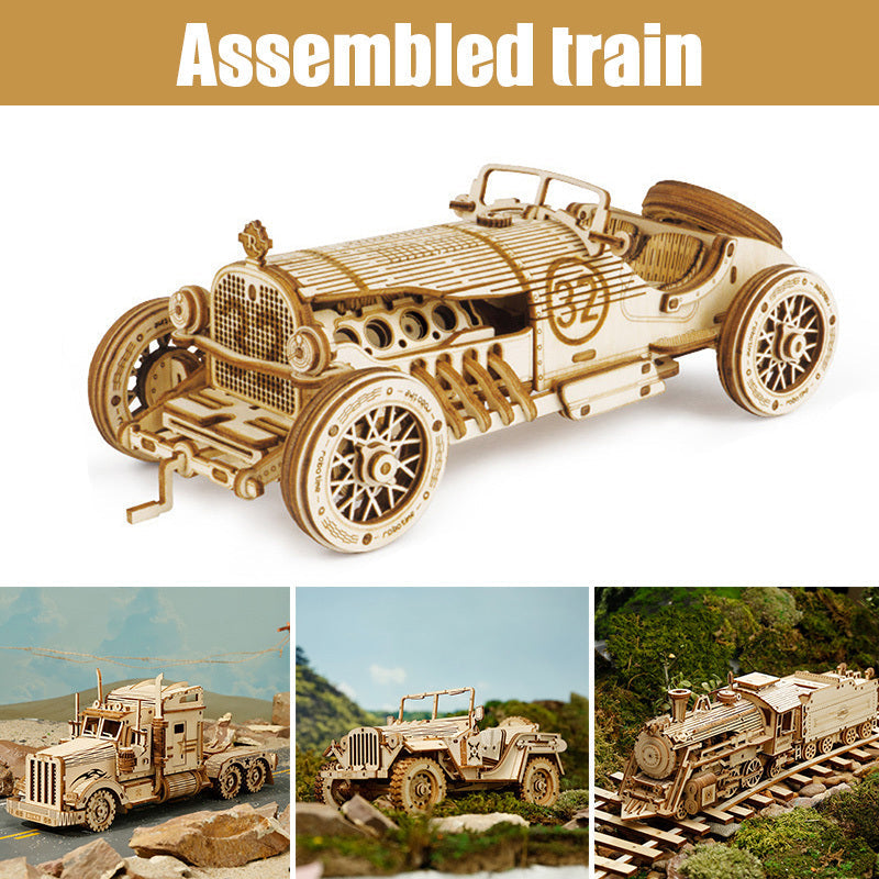 3D Wooden Puzzle Train Model DIY Wooden Train Toy Mechanical Train Model Kit Assembly Model Home Decoration Crafts - Cindi Book