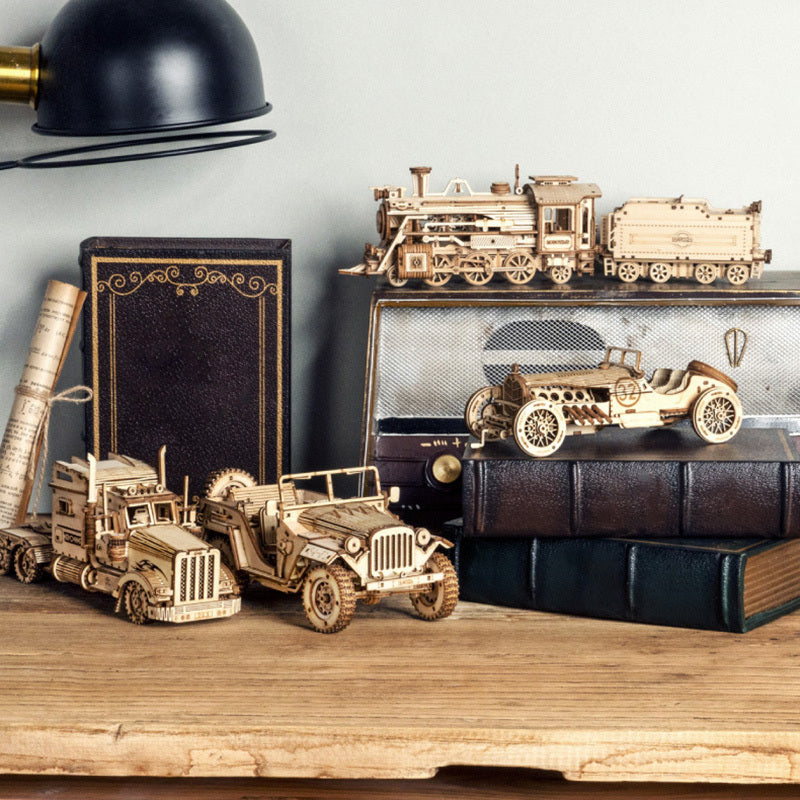 3D Wooden Puzzle Train Model DIY Wooden Train Toy Mechanical Train Model Kit Assembly Model Home Decoration Crafts - Cindi Book