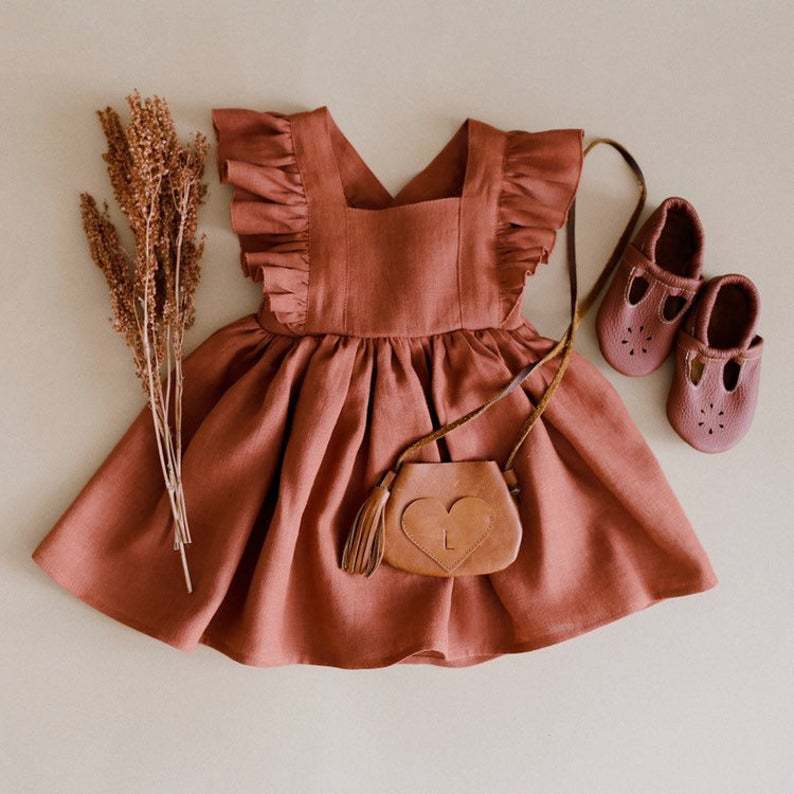 Strap Skirt Girls Dress Cotton And Linen Skirt - Cindi Book