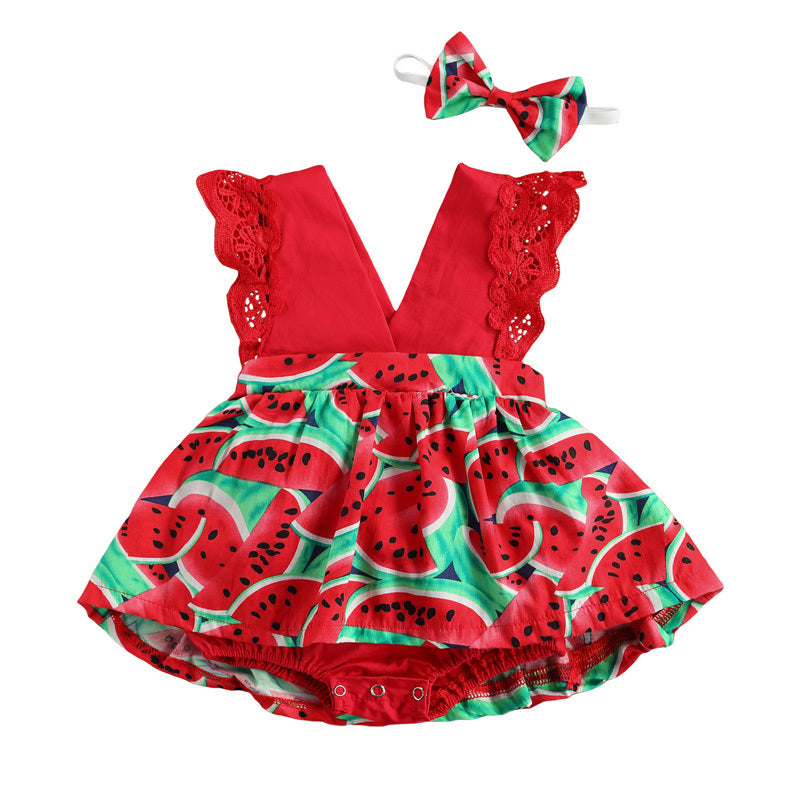 Newborn Baby Ruffled Sunflower Print Jumpsuit 2-Piece Headband Summer Dress 0-24 Months - Cindi Book